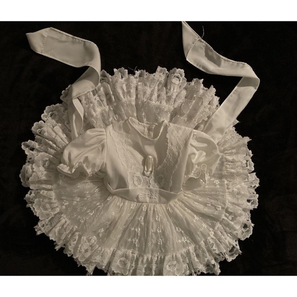 VTG Girls Ruffle Party Full Circle Lace Embroidered Pageant White Dress Size 1